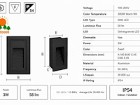 10 x led trapverlichting 3w – 3000k warm wit - rechthoek – zwart – ip54 – yoga-v1 - afbeelding 5 van  6