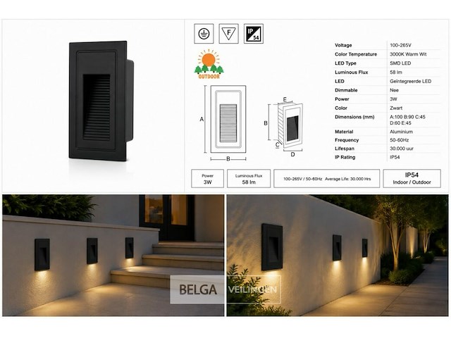 10 x led trapverlichting 3w – 3000k warm wit - rechthoek – zwart – ip54 – yoga-v1 - afbeelding 6 van  6