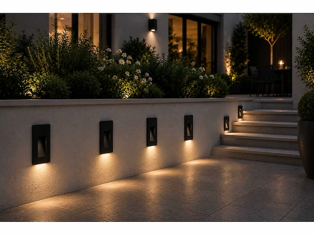 10 x led trapverlichting 3w – 3000k warm wit - rechthoek – zwart – ip54 – yoga-v1 - afbeelding 1 van  5