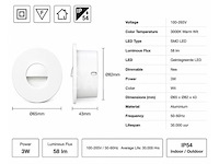 10 x led trapverlichting 3w – 3000k warm wit - rond – wit – ip54 – icon-r - afbeelding 2 van  5