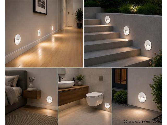 10 x led trapverlichting 3w – 3000k warm wit - rond – wit – ip54 – icon-r - afbeelding 3 van  5