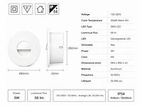 10 x led trapverlichting 3w – 3000k warm wit - rond – wit – ip54 – icon-r - afbeelding 4 van  5