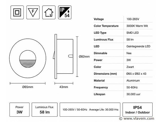 10 x led trapverlichting 3w – 3000k warm wit - rond – zwart – ip54 – icon-r - afbeelding 4 van  5