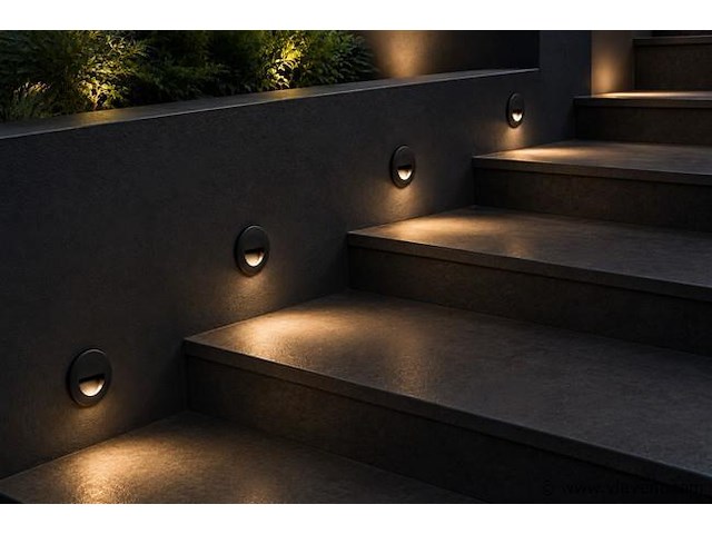 10 x led trapverlichting 3w – 3000k warm wit - rond – zwart – ip54 – icon-r - afbeelding 1 van  5