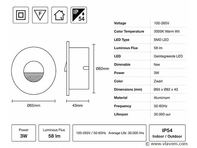 10 x led trapverlichting 3w – 3000k warm wit - rond – zwart – ip54 – icon-r - afbeelding 4 van  5