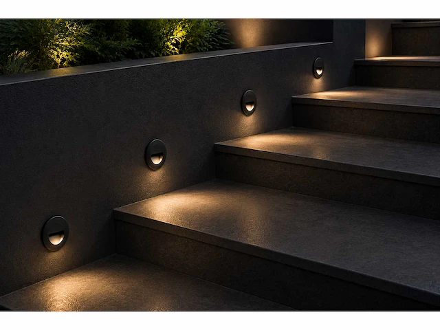 10 x led trapverlichting 3w – 3000k warm wit - rond – zwart – ip54 – icon-r - afbeelding 1 van  5