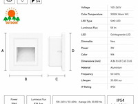 10 x led trapverlichting 3w – 3000k warm wit - vierkant – wit – ip54 – icon-s - afbeelding 4 van  5