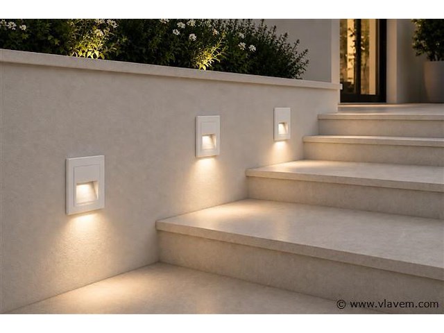 10 x led trapverlichting 3w – 3000k warm wit - vierkant – wit – ip54 – icon-s - afbeelding 1 van  5