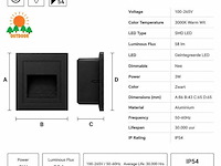 10 x led trapverlichting 3w – 3000k warm wit - vierkant – zwart – ip54 – icon-s - afbeelding 4 van  5
