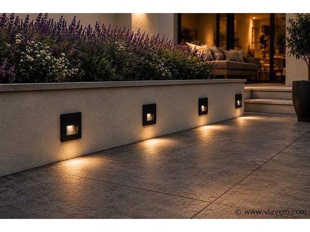 10 x led trapverlichting 3w – 3000k warm wit - vierkant – zwart – ip54 – icon-s - afbeelding 1 van  5