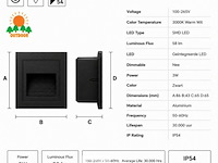 10 x led trapverlichting 3w – 3000k warm wit - vierkant – zwart – ip54 – icon-s - afbeelding 5 van  6