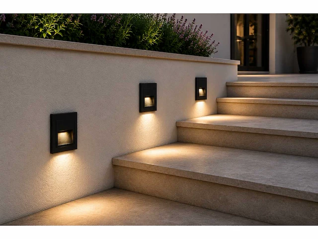 10 x led trapverlichting 3w – 3000k warm wit - vierkant – zwart – ip54 – icon-s - afbeelding 3 van  5