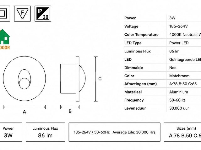 10 x led trapverlichting 3w – 4000k neutraal wit - matchroom – ip20 – yakut - afbeelding 2 van  5