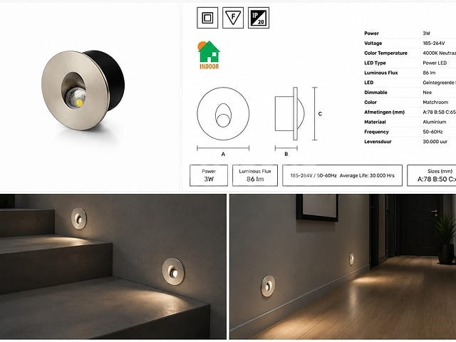 10 x led trapverlichting 3w – 4000k neutraal wit - matchroom – ip20 – yakut - afbeelding 4 van  5