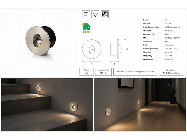10 x led trapverlichting 3w – 4000k neutraal wit - matchroom – ip20 – yakut - afbeelding 5 van  5