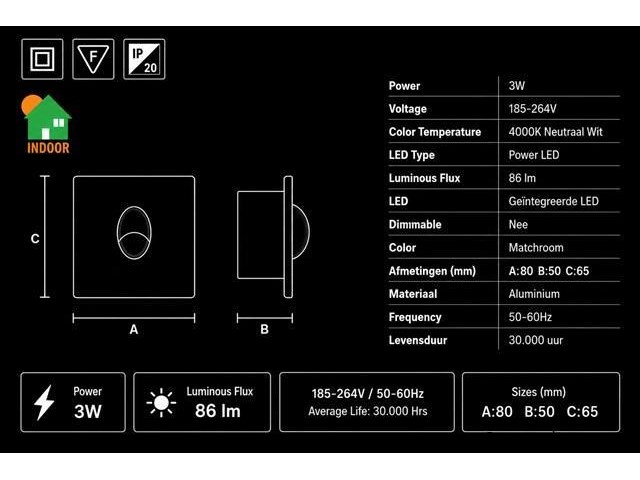 10 x led trapverlichting 3w – 4000k neutraal wit - matchroom – ip20 – zümrüt - afbeelding 4 van  5