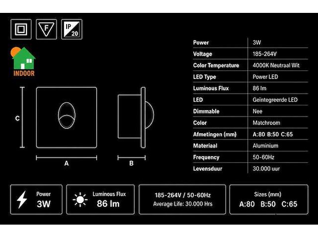 10 x led trapverlichting 3w – 4000k neutraal wit - matchroom – ip20 – zümrüt - afbeelding 4 van  5