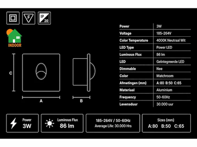 10 x led trapverlichting 3w – 4000k neutraal wit - matchroom – ip20 – zümrüt - afbeelding 4 van  5