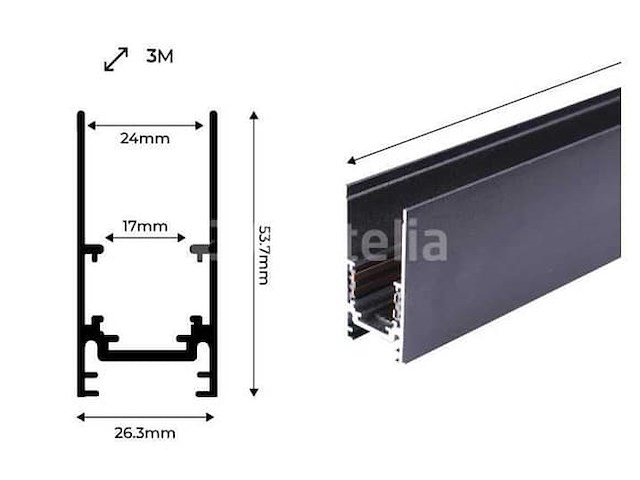 10 x magnetische rail voor opbouw – 20mm – 48v – 2 meter – zwart - afbeelding 4 van  5