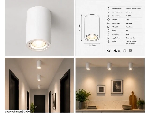 10 x opbouw spot armatuur – gu10 – wit – ip20 – frezya-r - afbeelding 6 van  6