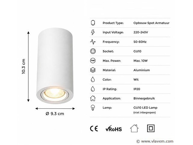 10 x opbouw spot armatuur – gu10 – wit – ip20 – frezya-r - afbeelding 3 van  5