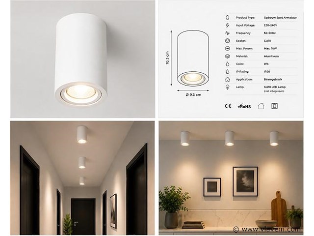 10 x opbouw spot armatuur – gu10 – wit – ip20 – frezya-r - afbeelding 5 van  5