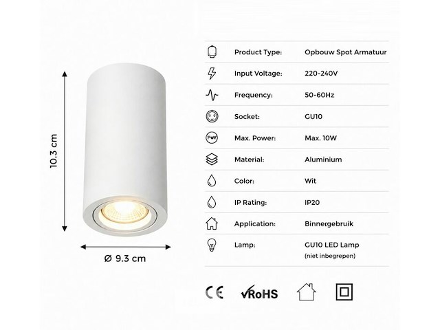 10 x opbouw spot armatuur – gu10 – wit – ip20 – frezya-r - afbeelding 4 van  6