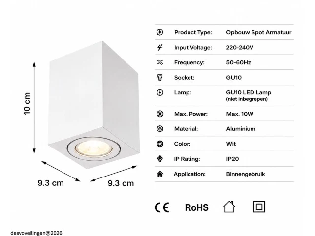 10 x opbouw spot armatuur – gu10 – wit – ip20 – frezya-s - afbeelding 5 van  6