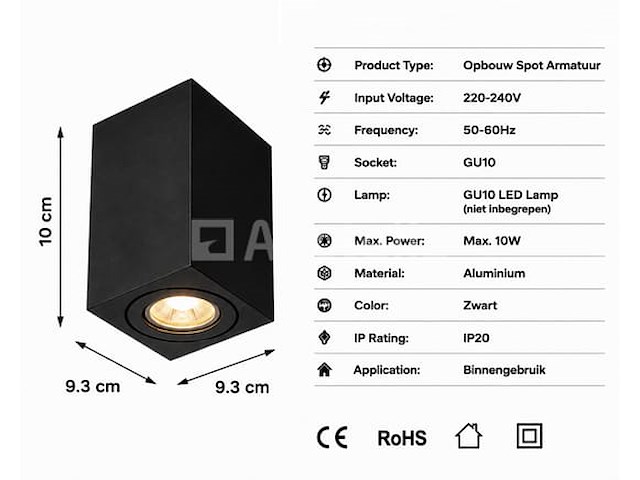 10 x opbouw spot armatuur – gu10 – zwart – ip20 – frezya-s - afbeelding 5 van  5