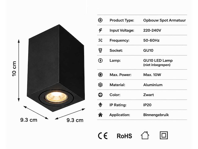 10 x opbouw spot armatuur – gu10 – zwart – ip20 – frezya-s - afbeelding 2 van  3