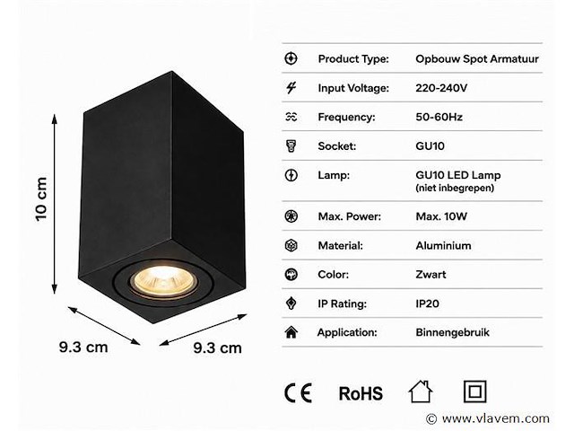10 x opbouw spot armatuur – gu10 – zwart – ip20 – frezya-s - afbeelding 4 van  5