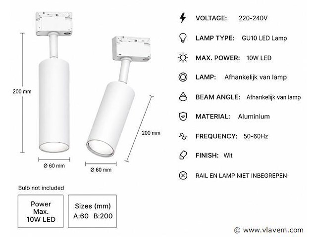 10 x rail spot armatuur – gu10 – wit – ip20 – londra-g - afbeelding 4 van  5