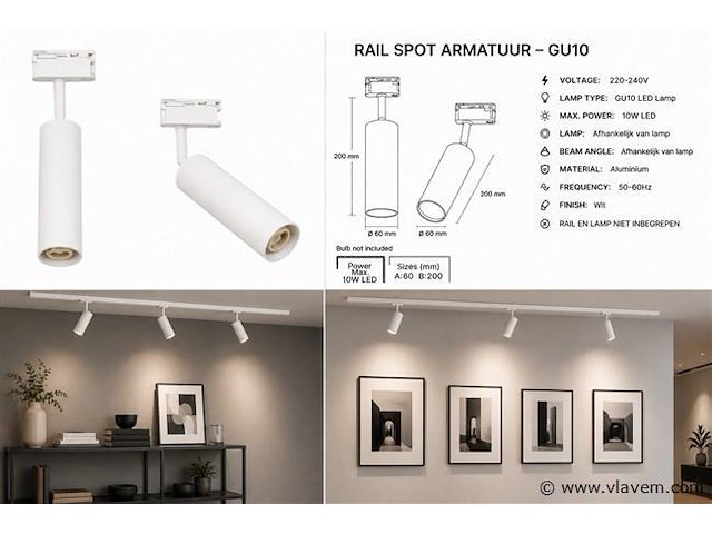 10 x rail spot armatuur – gu10 – wit – ip20 – londra-g - afbeelding 5 van  5