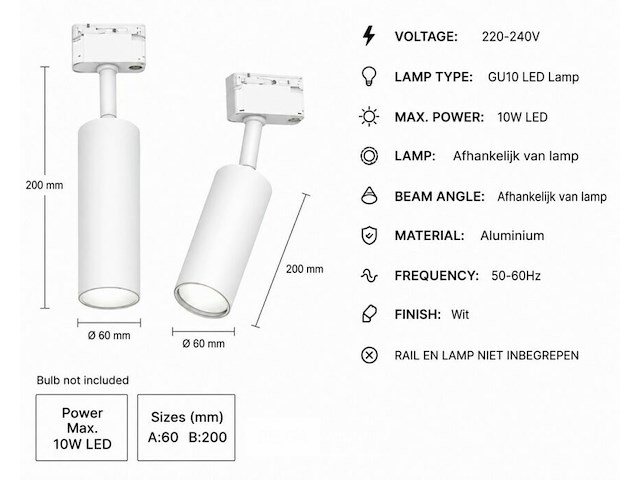 10 x rail spot armatuur – gu10 – wit – ip20 – londra-g - afbeelding 5 van  6