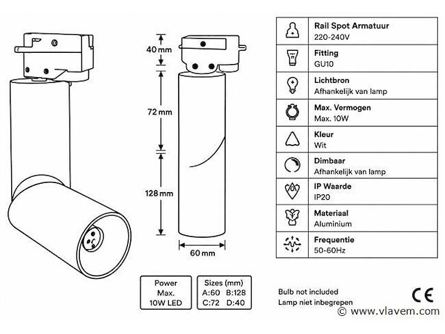 10 x rail spot armatuur – gu10 – wit – ip20 – toronto - afbeelding 4 van  5