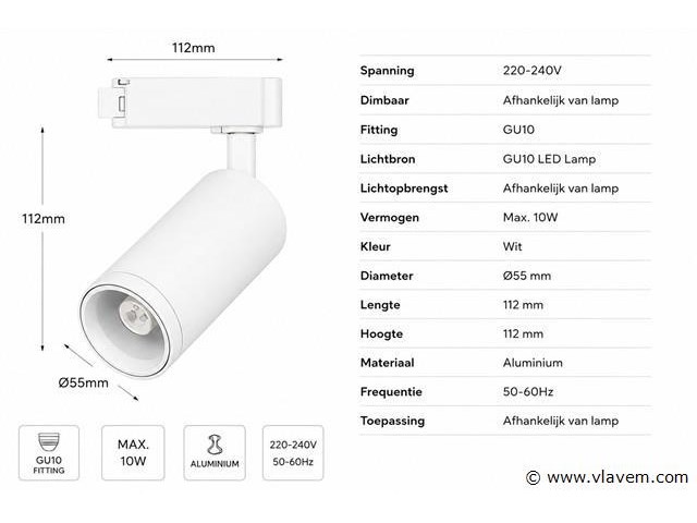 10 x rail spot armatuur – gu10 – wit – ip20 – versay - afbeelding 3 van  5