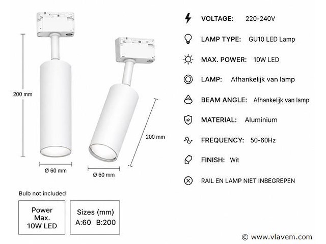 10 x rail spot armatuur – gu10 – zwart – ip20 – londra-g - afbeelding 4 van  5