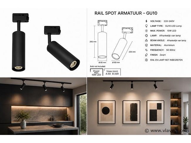 10 x rail spot armatuur – gu10 – zwart – ip20 – londra-g - afbeelding 5 van  5