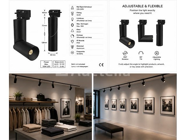 10 x rail spot armatuur – gu10 – zwart – ip20 – toronto - afbeelding 4 van  5