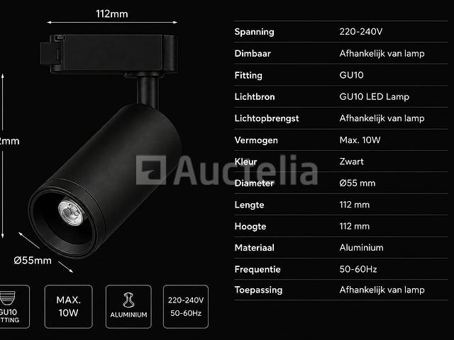 10 x rail spot armatuur – gu10 – zwart – ip20 – versay - afbeelding 2 van  5