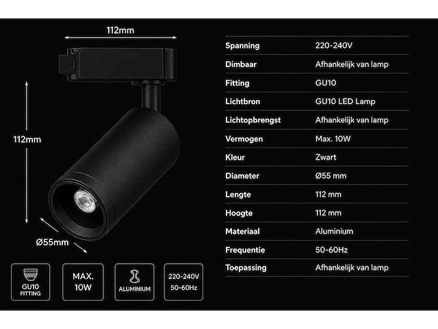 10 x rail spot armatuur – gu10 – zwart – ip20 – versay - afbeelding 4 van  5