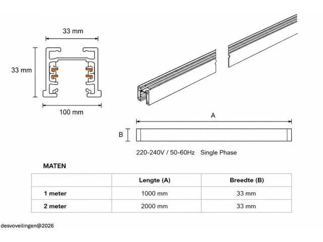 10 x railverlichting track – 1 fase – 1 meter – zwart - lighting track - afbeelding 3 van  6