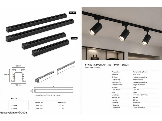 10 x railverlichting track – 1 fase – 1 meter – zwart - lighting track - afbeelding 5 van  6