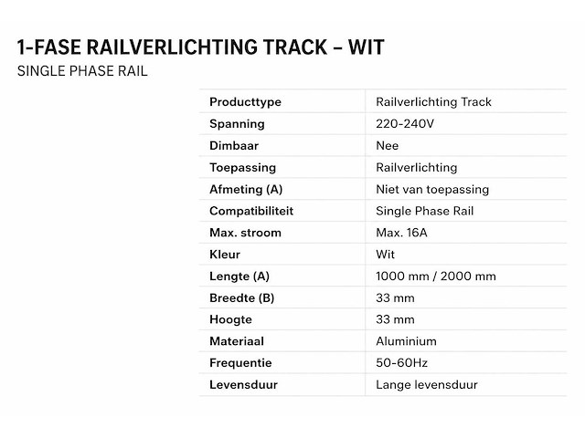 10 x railverlichting track – 1 fase – 2 meter – wit - lighting track - afbeelding 5 van  5