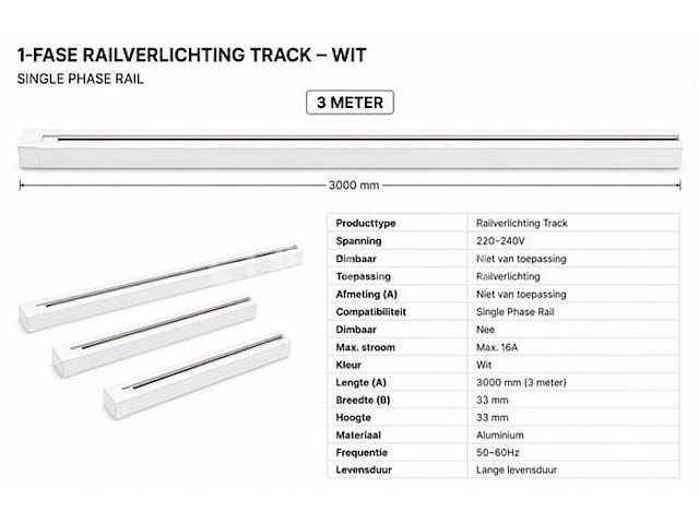10 x railverlichting track – 1 fase – 3 meter – wit - lighting track - afbeelding 2 van  5