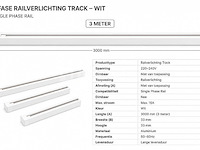 10 x railverlichting track – 1 fase – 3 meter – wit - lighting track - afbeelding 1 van  5