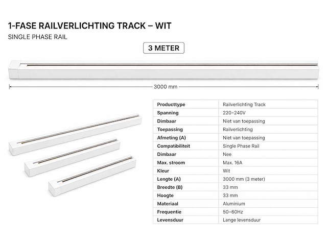 10 x railverlichting track – 1 fase – 3 meter – wit - lighting track - afbeelding 3 van  4