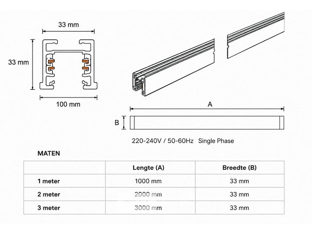 10 x railverlichting track – 1 fase – 3 meter – wit - lighting track - afbeelding 3 van  6