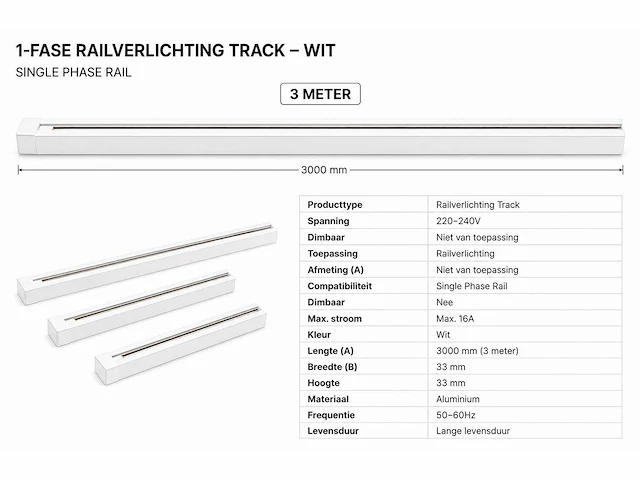 10 x railverlichting track – 1 fase – 3 meter – wit - lighting track - afbeelding 4 van  5