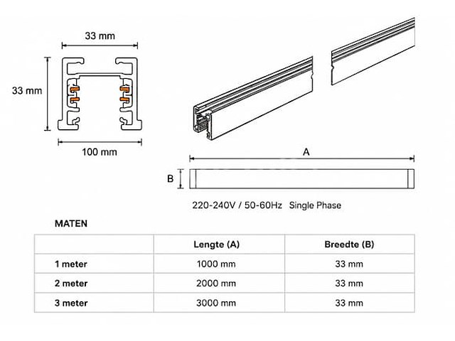 10 x railverlichting track – 1 fase – 3 meter – zwart - lighting track - afbeelding 3 van  5
